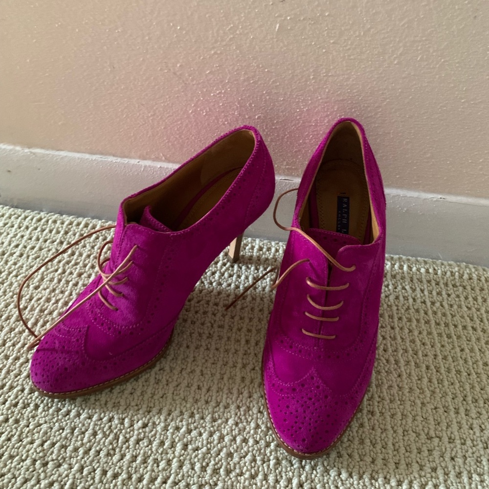 Ralph Lauren Magenta Suede Leather Oxford Booties.